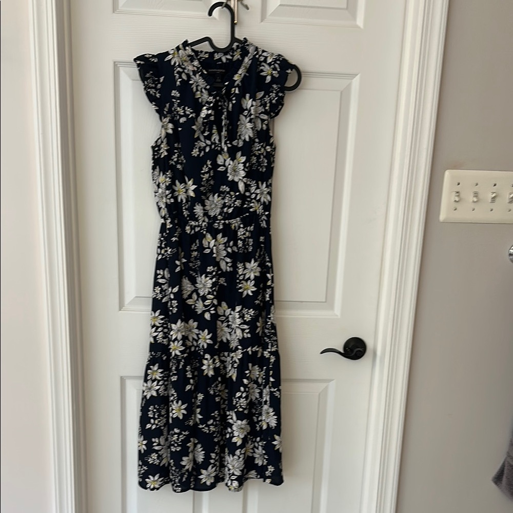 Banana Republic Black and White Tiered Ruffled Midi Dress